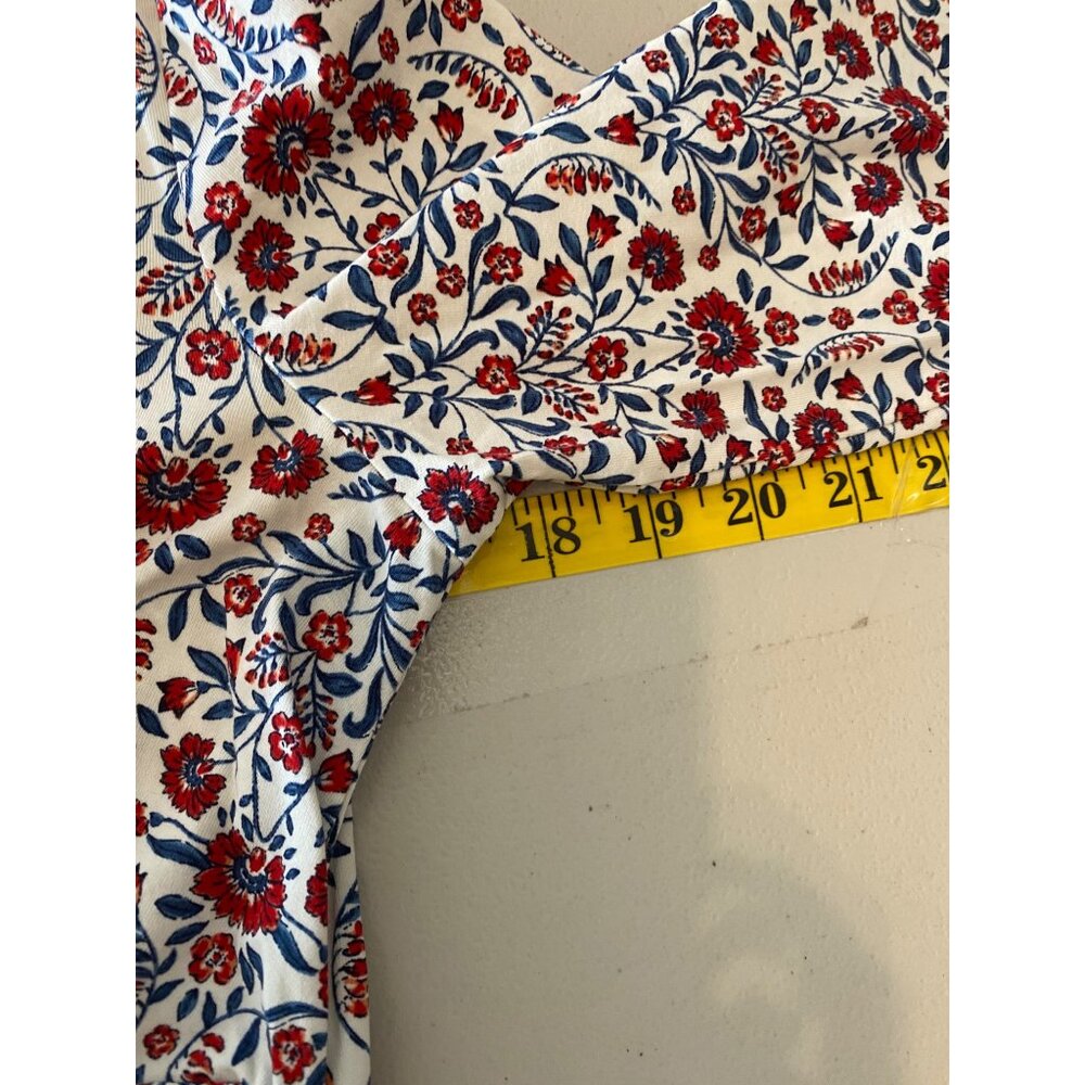 Lands End Dress V-Neck Long Sleeve Red & Blue Floral Pattern Medium - Picture 7 of 10
